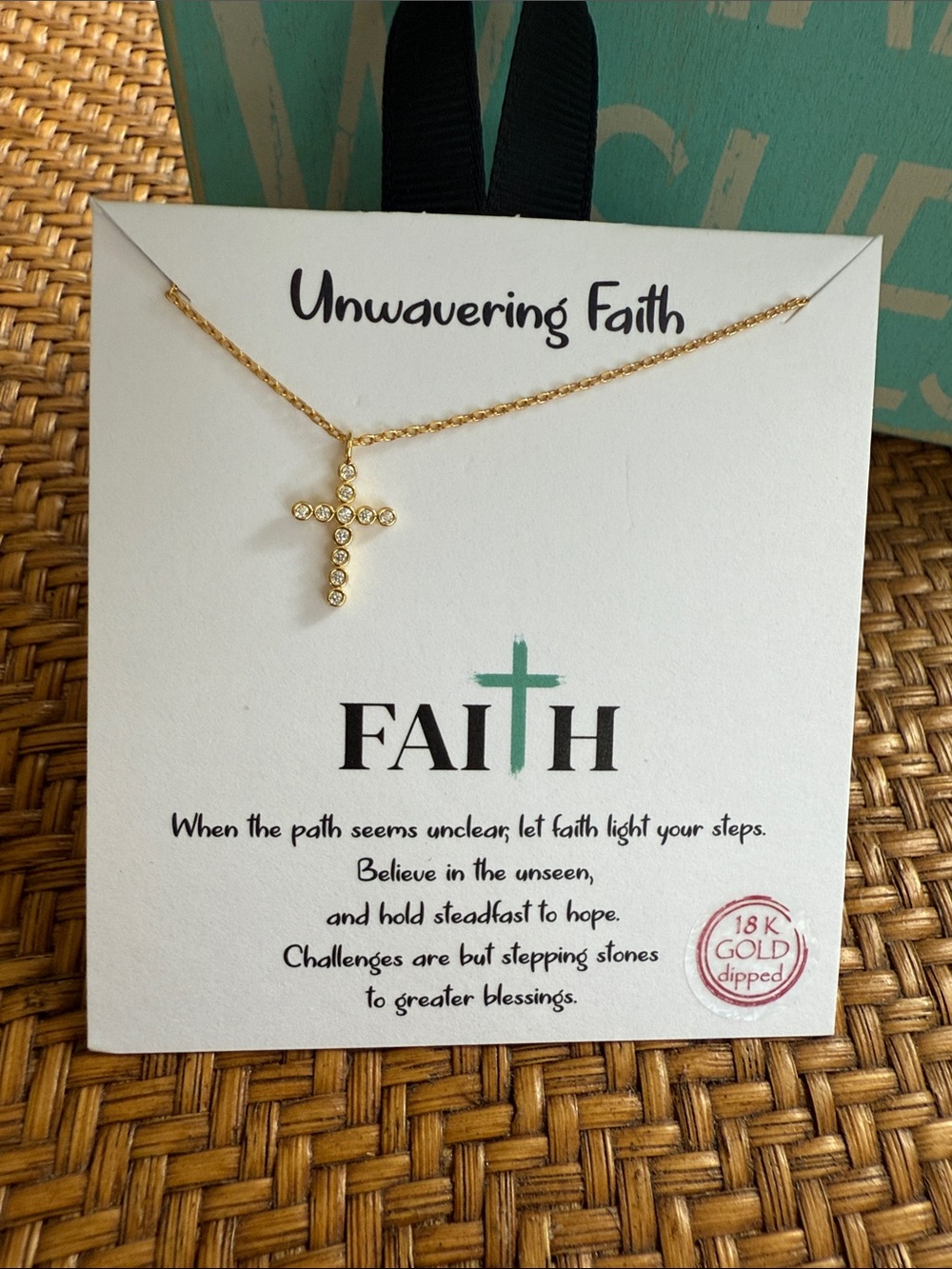 Gold Cross Pendant Necklace - Faith Card - Picture 2 of 8